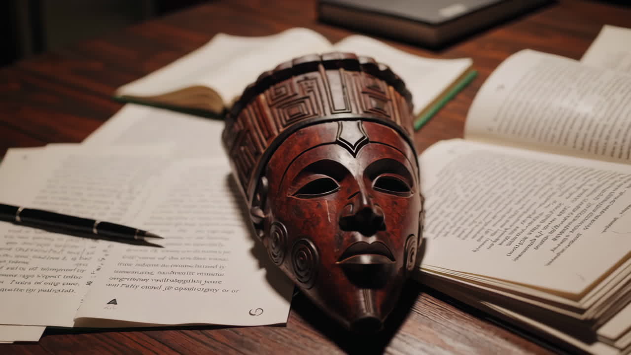 Wooden Mask on Books