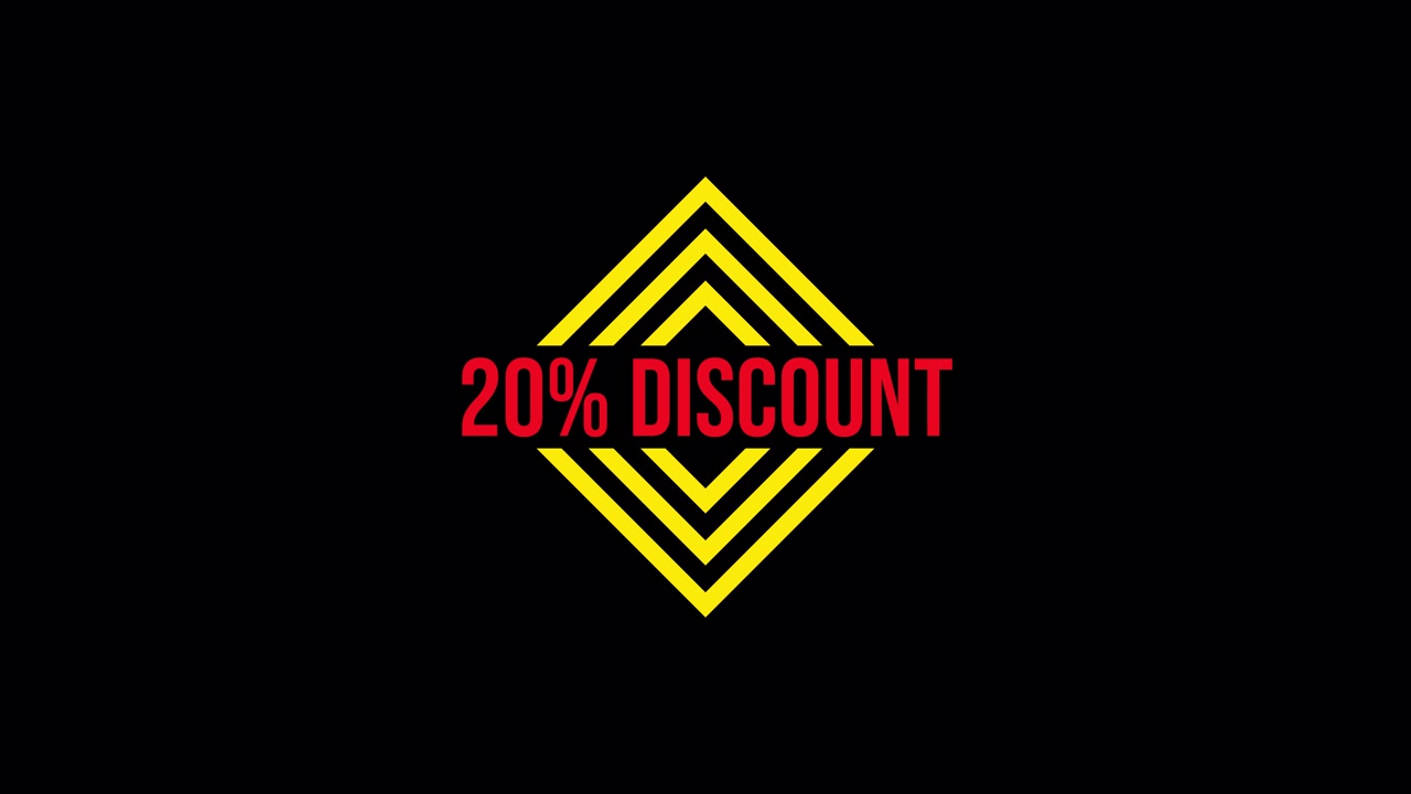 Animated 20% Discount Text Reveal with Yellow Geometric Shapes