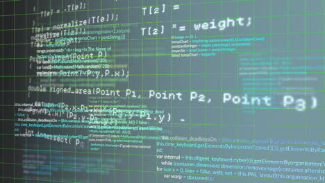 Animating computer code and algorithms over green grid background