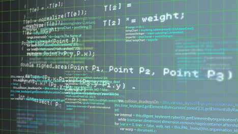 animating computer code and algorithms over green grid background