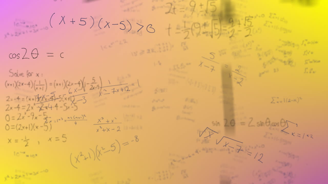 Animation of mathematical equations on pink and yellow background