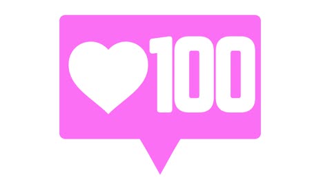 corazón de las redes sociales con cuenta hasta 100 rosa