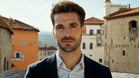 handsome man smiling in a city