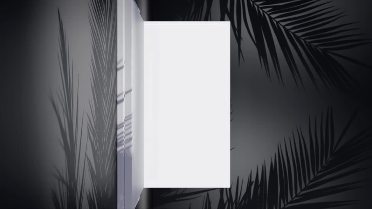 de pantalla blanca vertical exhibición de productos con árbol de palma brisa suave en fondo negro tienda en línea de comercio electrónico vender descuento