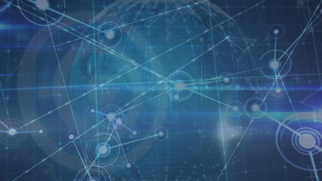 Animation of network of connections with globe over data processing