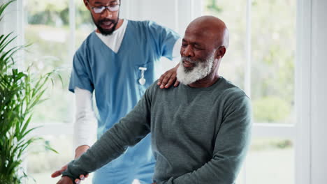 physiotherapy, arm and dumbbell with a senior