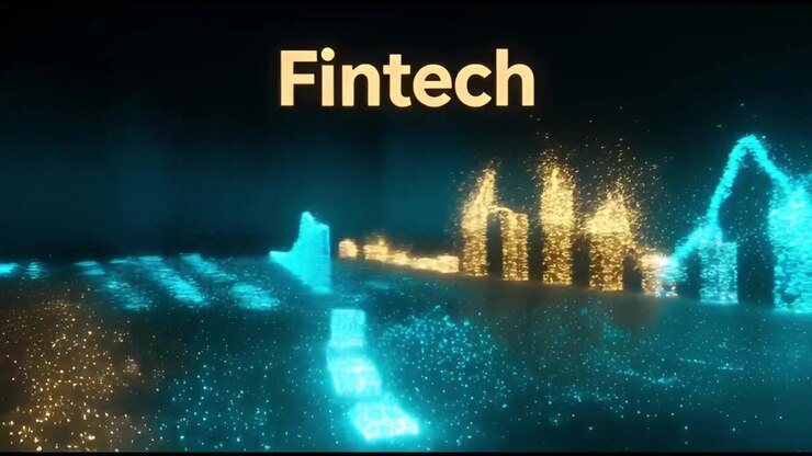 Fintech Market Data Visualization with Glowing Bar Graphs and Particle Effects