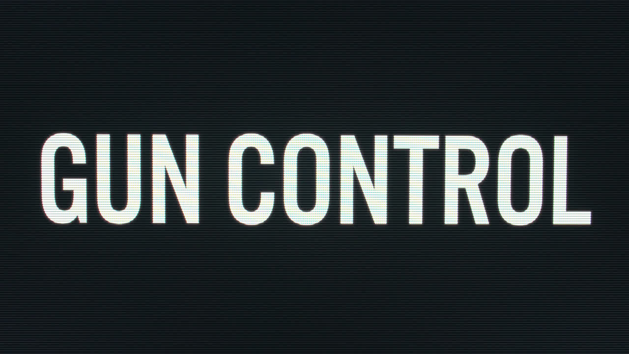 깜박이는 커서가 있는 빈티지 컴퓨터 모니터에 입력되는 총기 규제 확대