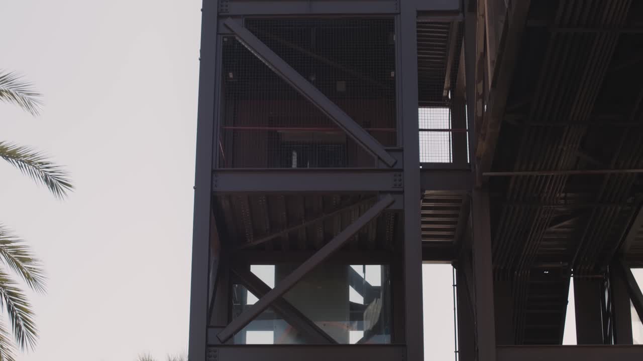 Colorful old elevator outside the bridge