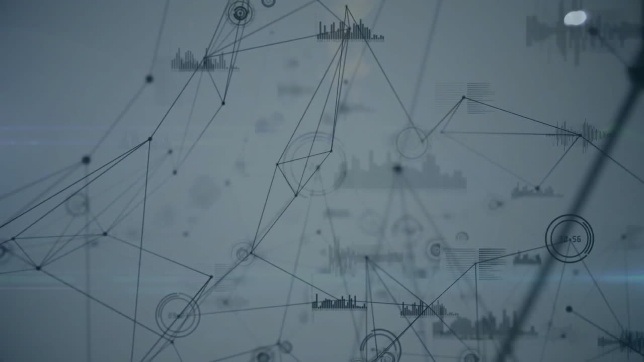 red de conexiones y animación de procesamiento de datos sobre un fondo abstracto