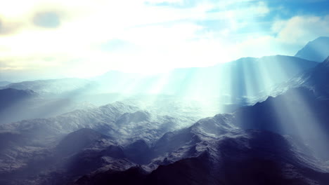 majestic mountain landscape illuminated by ethereal sunlight rays