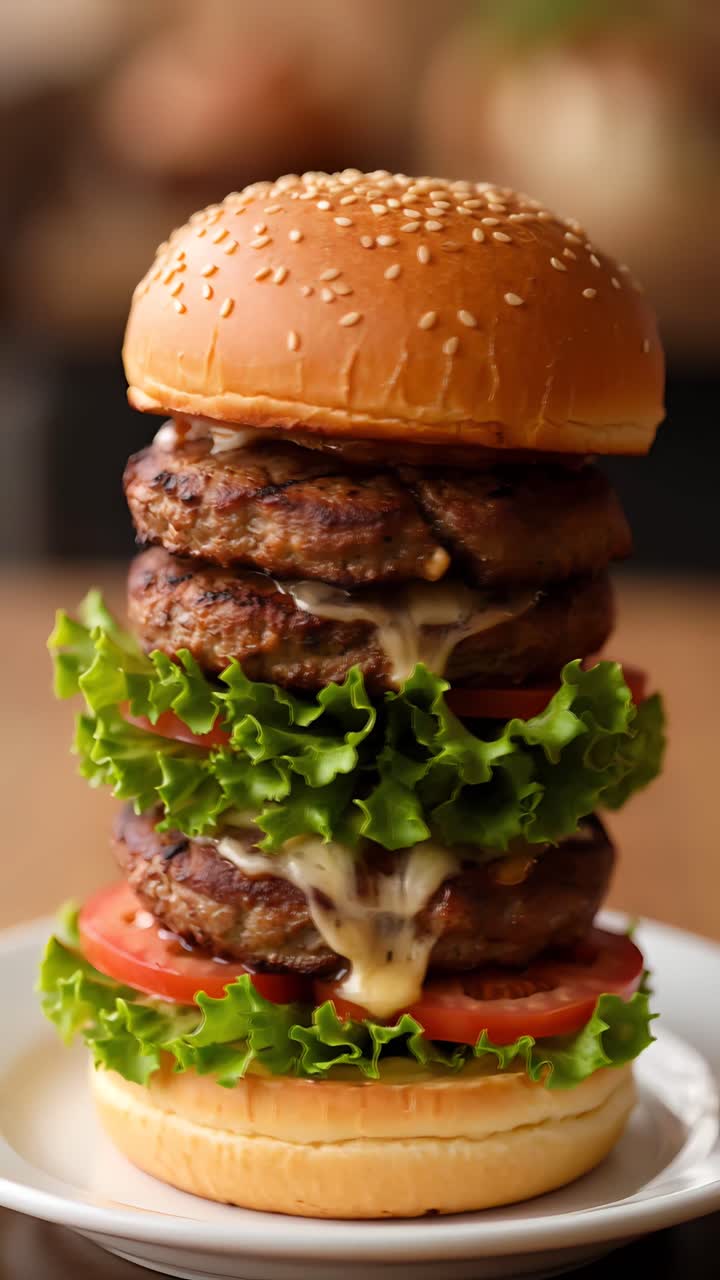 Hamburger Succoso Primo Piano Sfondo Bokeh 4K