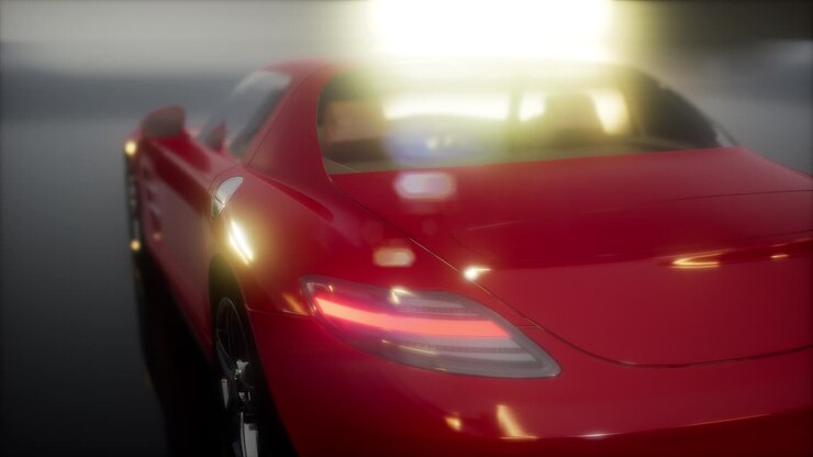 auto sportiva di lusso in uno studio buio con luci brillanti
