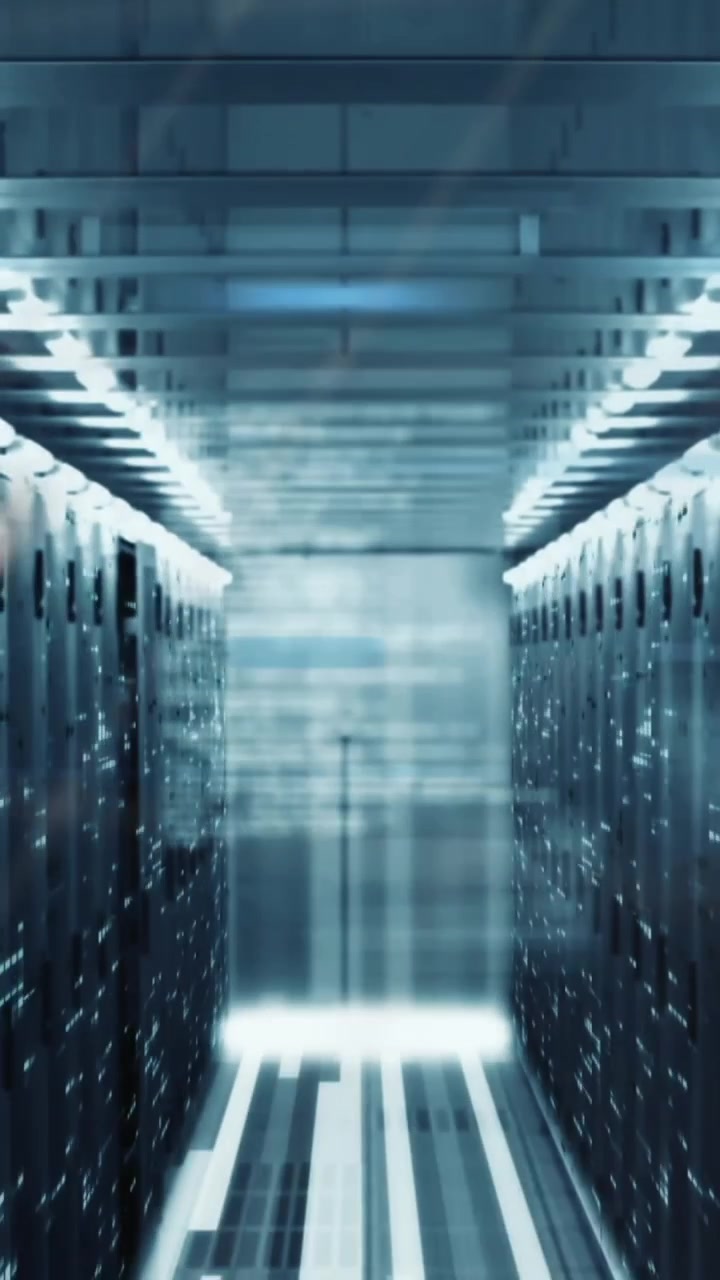 Animation of world map, data processing and mosaic sqaures against computer server room