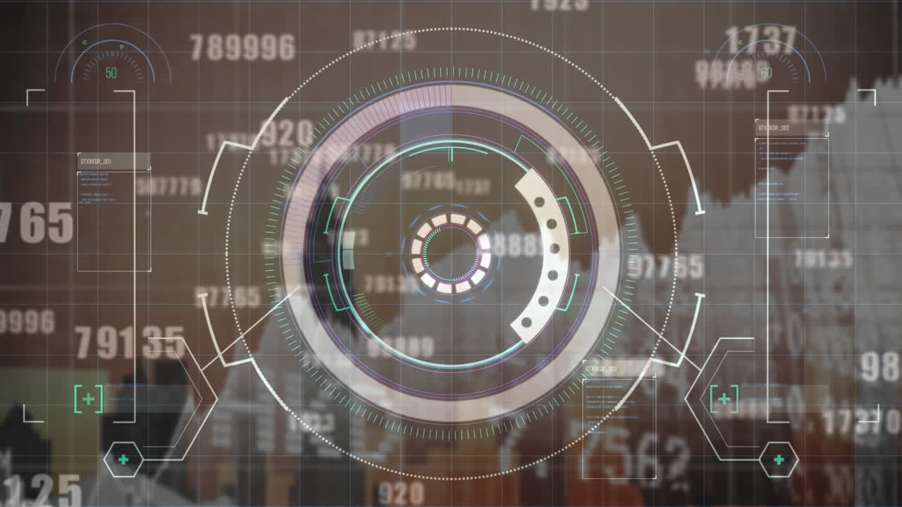 animación del procesamiento de datos financieros sobre el paisaje urbano