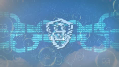 Animation of 5g text with online security chain and padlock