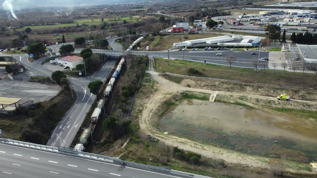 Aerial View of Highway Interchange and Industrial Area