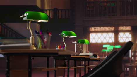 sala de estudio de la biblioteca con lámparas antiguas