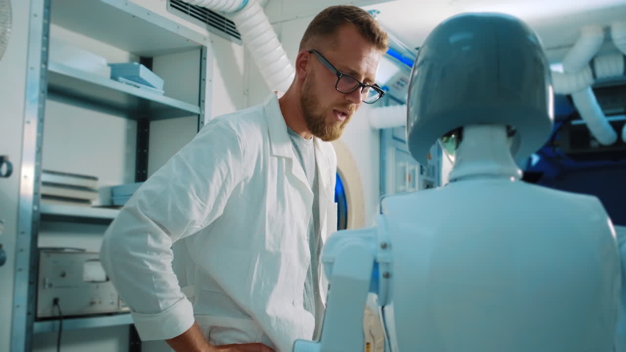 Scienziato e Robot Collaborano in un Laboratorio