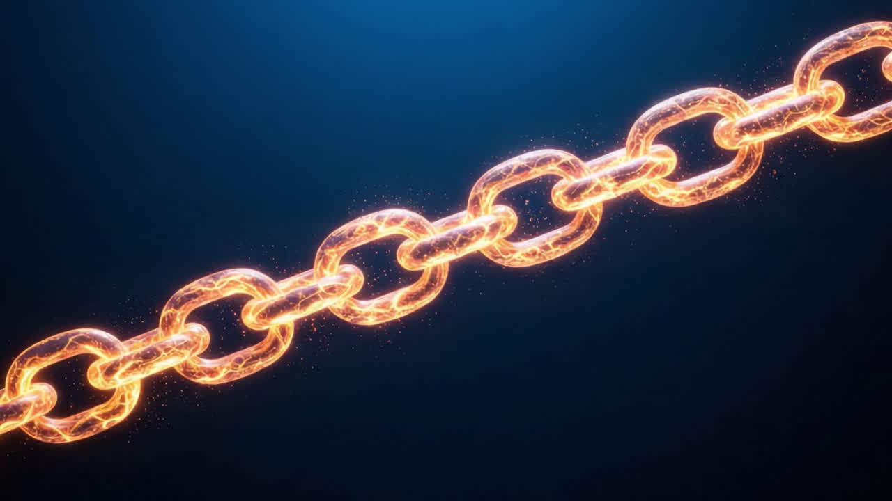 A Stunning Visual of an Illuminated Metal Chain with Fiery Highlights Captured in Motion, Showcasing Strength and Connection in an Enthralling Fashion