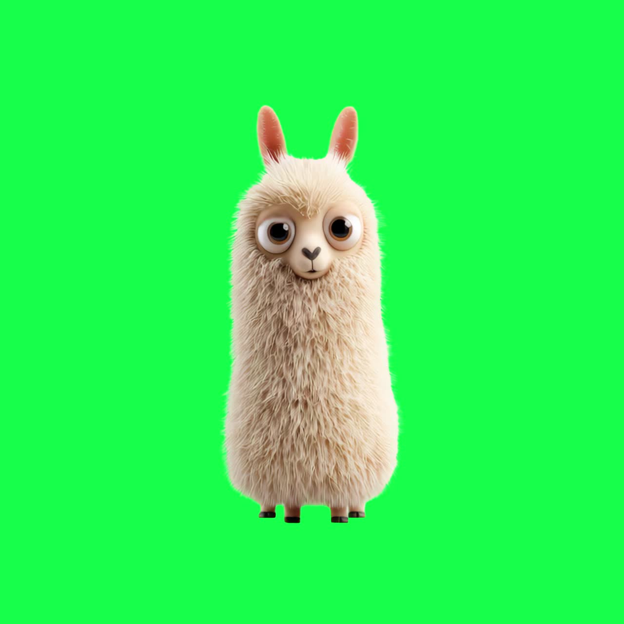 Cute cartoon llama character animation, transparent 4K video, green screen