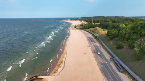 rough waves at the local beach in muskegon