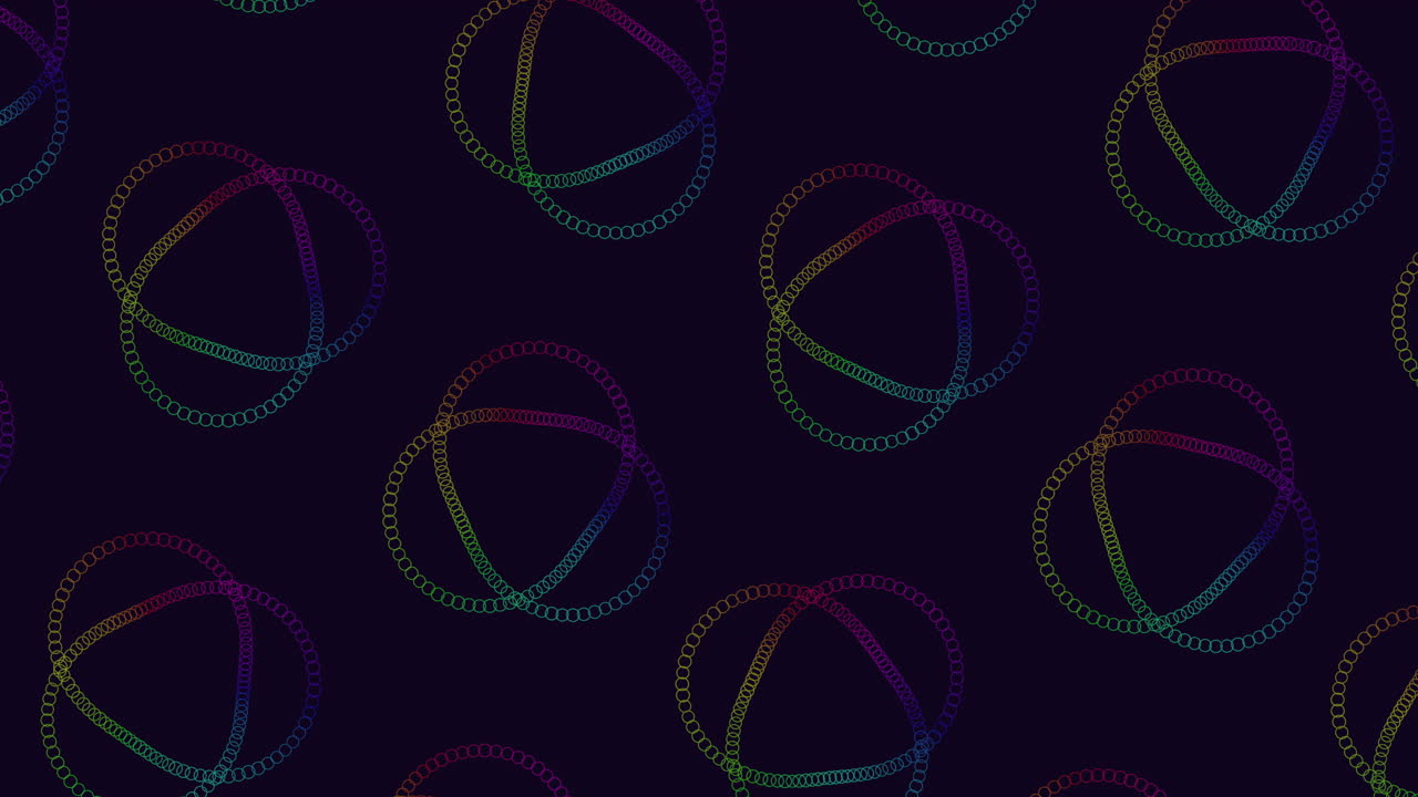 Colorful circular pattern on black background symmetrical overlapping circles with intricate lines