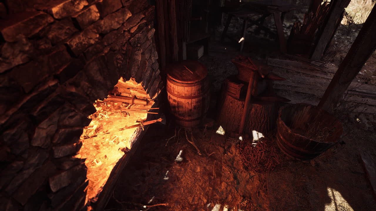 Crafting tools in the warmth of an old forge during a quiet afternoon