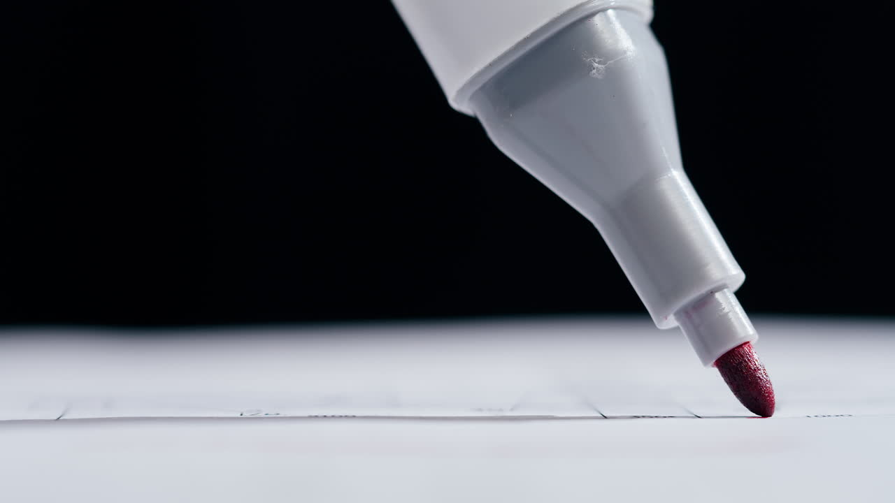 Close-up of a Red Marker Drawing a Line on Paper