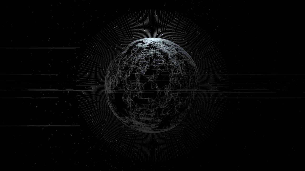 High-tech digital twin of the planet featuring real-time data overlays for cybersecurity and satellite communications. Concept for quantum computing and global planetary monitoring systems