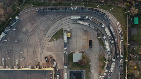 aerial view of a tram depot