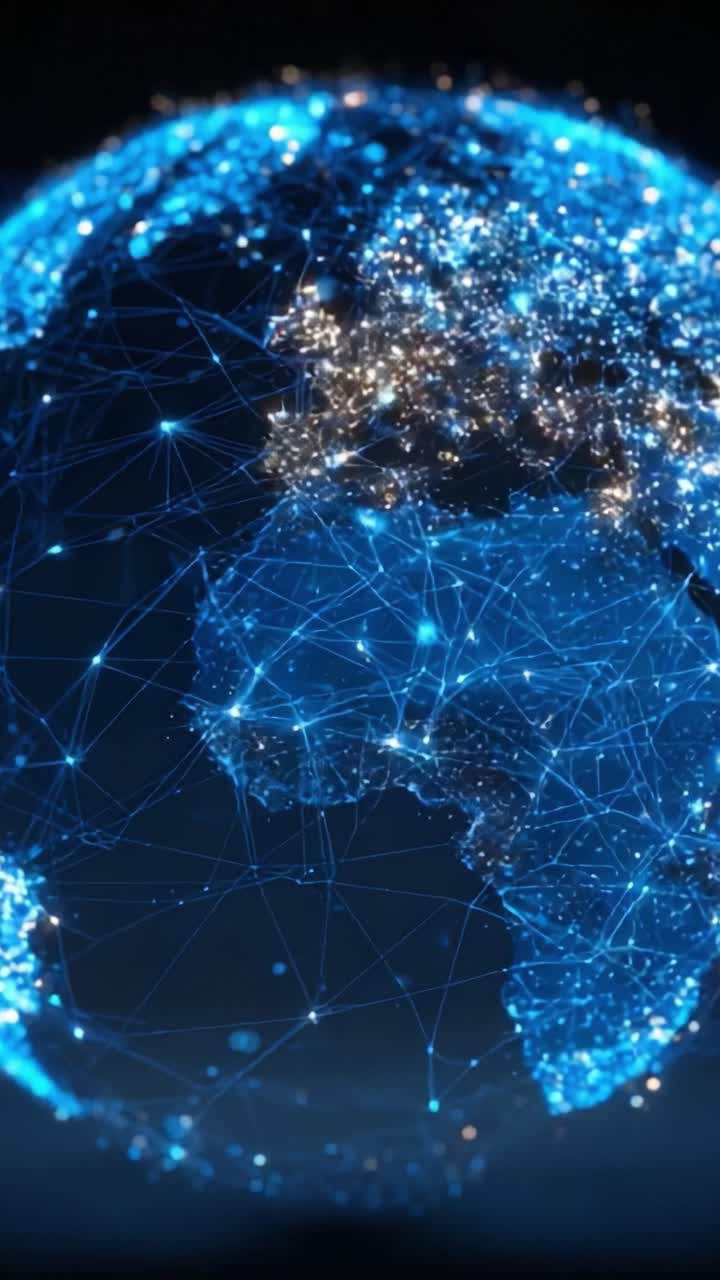 A Stunning Visual Representation of a Digital Earth, Showcasing a Network of Connections and Brightly Lit Regions Across Continents in a Modern Aesthetic