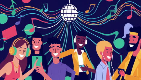diverse group enjoying music and disco party