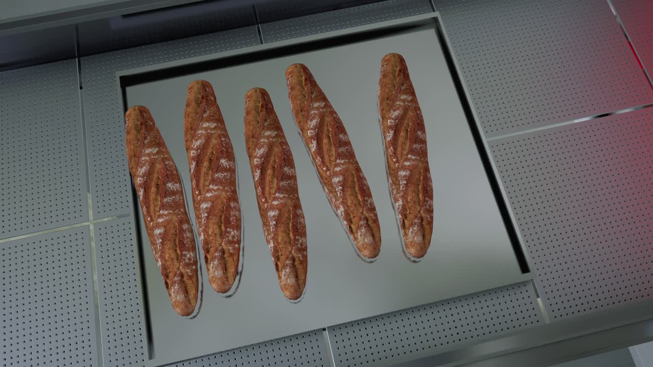producción de pan fresco en una línea de producción automatizada con cinta transportadora