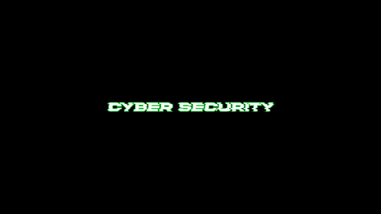 Cyber Security-tekst med glitch-effekt på sort baggrund