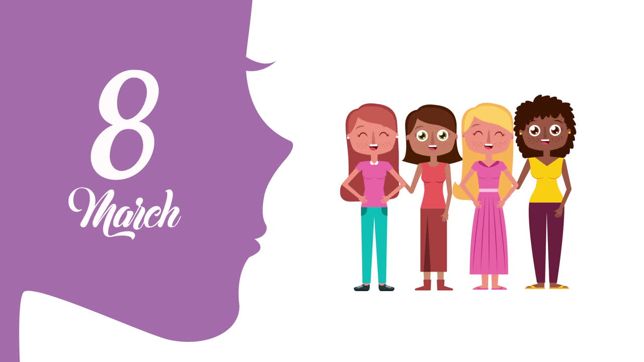 인종 간 소녀들과 함께 행복한 여성의 날 카드