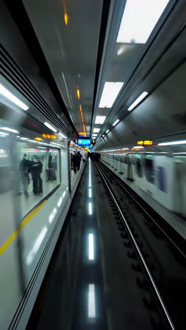 subway tunnel platform with moving train