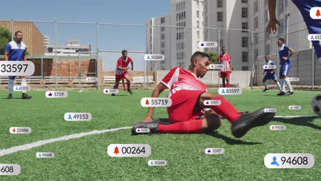 soccer players on field with social media notification animation over them