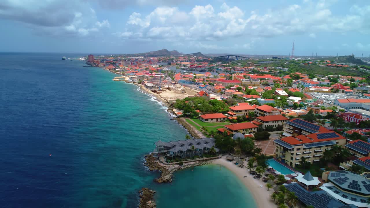 Panoramic overview of Pietermaai and Punda coastline, Willemstad Curacao