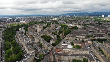 aerial footage of glasgow suburban landscape, scotland, uk