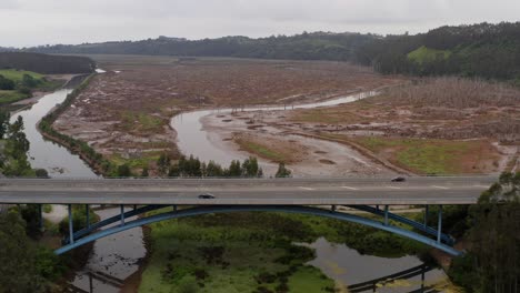 Autovía-Del-Cantábrico-Above-The-Wetlands-Of-La-Marisma-De-Rubin,-Spain