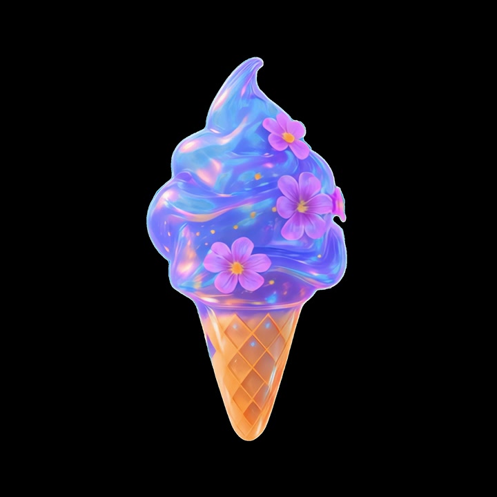 Cono gelato iridescente animato con fiori luminosi