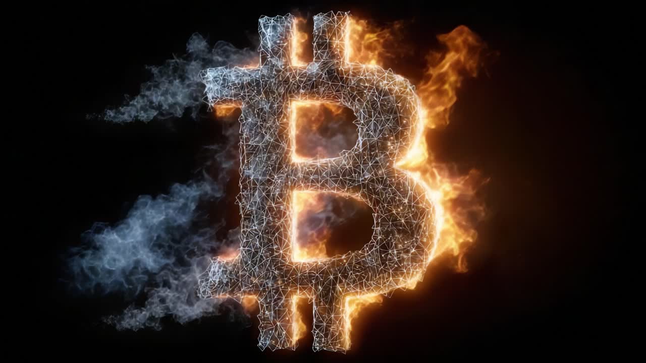A Stunning Visualization of Cryptocurrency: The Bitcoin Symbol Embodied in Flames and Smoke, Representing the Dynamic Nature of Digital Currency Innovation