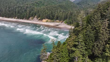 surfers on west coast beach aerial