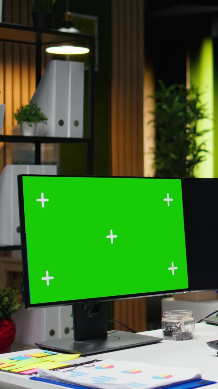 Grøn skærm til vertikale videoer ved siden af en sort kvindelig ekspert, der tjekker indhold på sociale medier