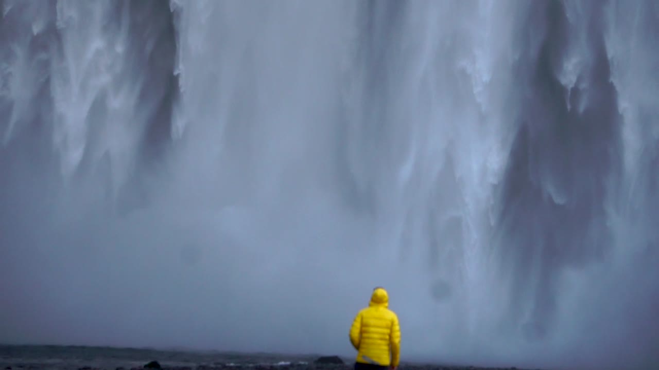 HD - Waterfall in Iceland - Skogafoss waterfall with man