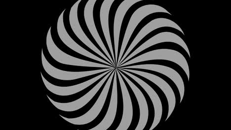 graphic object in black and white with stroboscopic and hypnotic effect, which rotates clockwise decreasing the size from full screen to disappearing in the center, in 16: 9 video format