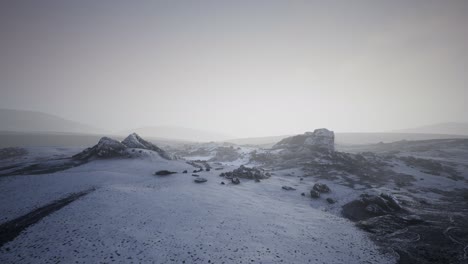 Antarctic-mountains-with-snow-in-fog