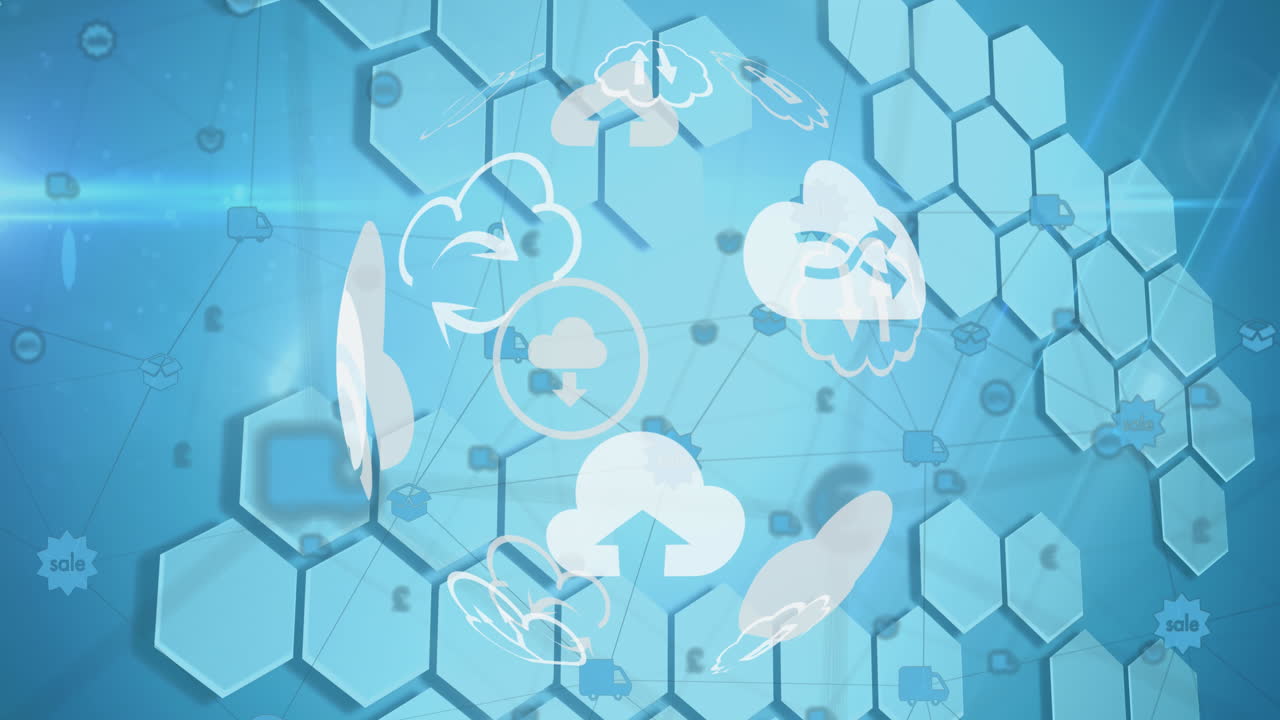 파란색 배경에 회전하는 날씨 아이콘의 지구의 애니메이션