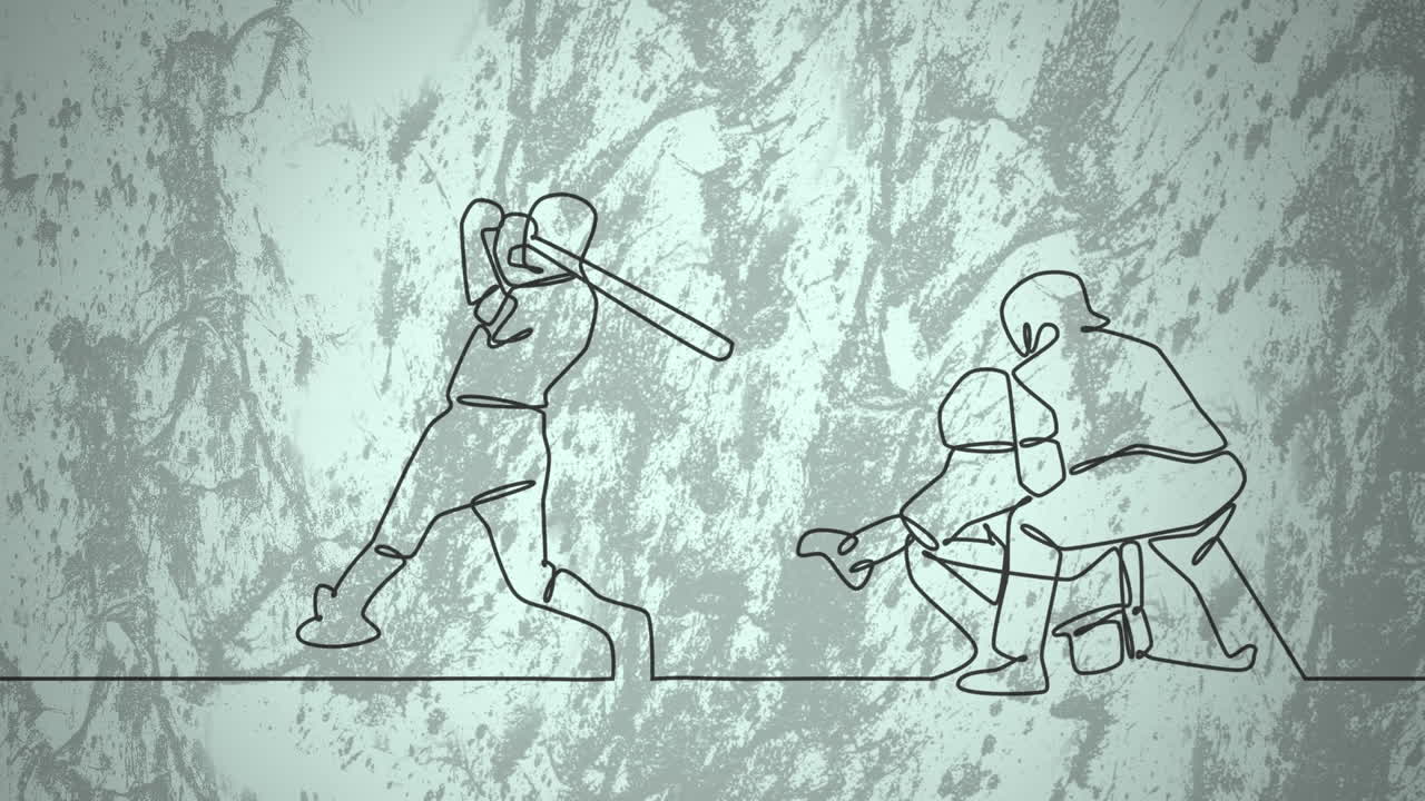 animación de dibujo de jugadores de béisbol masculinos y formas en fondo verde